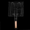 A grill basket with a wooden handle against a black background. Náhled obrázku produktu