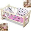 Puppenbett aus Holz, RETRO-Wiege in Holzfarbe mit Produktbild-Vorschau 1