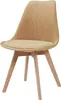 A single beige corduroy dining chair with wooden legs, shown from the front. Náhled obrázku produktu