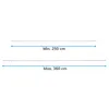 Two adjustable curtain rods shown with minimum and maximum length indicators. Produktbild-Vorschau
