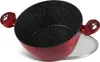 A red pot with a speckled black interior and red handles, shown with a glass lid partially visible. Podgląd zdjęcia produktu