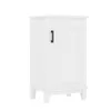 A white freestanding bathroom cabinet with a single door and a black handle, shown against a white background. Produktbild-Vorschau