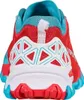 Rückansicht des Trailrunning-Schuhs "Bushido II Woman" von La Sportiva in Rot und Türkis. Produktbild-Vorschau