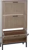 A tall, narrow shoe cabinet with three flip-down compartments and two drawers with rattan fronts. Anteprima dell’immagine prodotto