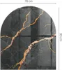 A close-up of a dark marble-patterned glass floor plate with gold veins, showing dimensions. Produktbild-Vorschau