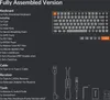 A list of components included in a fully assembled keyboard kit, with an image of the keyboard and some of its parts. Produktbild-Vorschau