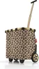A leopard print shopping trolley with a gold handle and wheels, isolated on a white background. Voir les images du produit
