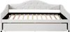 A white daybed with a pull-out trundle bed, shown from the front with the mattress area visible. Produktbild-Vorschau