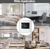 Collage of four different room settings showcasing the wide application of a digital thermostat. Produktbild-Vorschau
