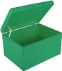 An open green wooden chest with its lid propped open. Produktbild-Vorschau