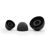 Three black silicone ear tips for headphones are arranged on a white background. Two are shown in cross-section, revealing their hollow interior, while one is shown from the side. Anteprima dell’immagine prodotto