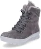 A single gray boot with laces and fur trim is shown against a white background. Produktbild-Vorschau