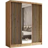 A wardrobe with sliding doors and mirrored panels, reflecting a bedroom interior. Produktbild-Vorschau