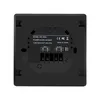 The back of a black smart thermostat device is shown, with connection terminals and model information visible. Náhled obrázku produktu