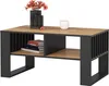 A coffee table with a wood-look top and black frame, decorated with a vase of flowers, a candle, and books. Anteprima dell’immagine prodotto