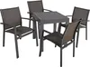 A square outdoor dining table with four chairs. Produktbild-Vorschau