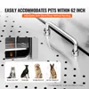 A close-up view of a stainless steel pet grooming tub with a handle and a small inset image showing adjustable shelves. Several dog breeds and a cat are pictured below. Anteprima dell’immagine prodotto