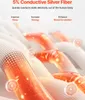 Close-up abstract view of conductive silver fibers with glowing orange energy effects and lightning bolt icons. Podgląd zdjęcia produktu