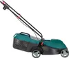 A side view of a green and black electric lawnmower against a white background. Náhled obrázku produktu