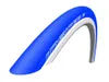 A blue bicycle tire with white lettering on a white background. Produktbild-Vorschau
