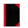 A black and red notebook is shown against a white background, with ruled paper visible to the right. Produktbild-Vorschau