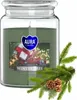 A large glass jar candle with a winter-themed label and a sprig of pine with pinecones. Anteprima dell’immagine prodotto