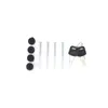 A collection of hardware items including screws, wall plugs, and keys, laid out on a white background. Produktbild-Vorschau