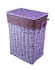 A purple wicker laundry basket with a brown fabric liner and lid, shown against a white background. Podgląd zdjęcia produktu