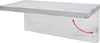 A white wooden wall-mounted folding table with a red arrow indicating a folding motion. Produktbild-Vorschau