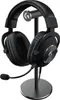 A black Logitech G PRO X gaming headset is displayed on a black stand against a white background. Náhled obrázku produktu