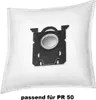 A white vacuum cleaner bag with a black adapter is shown against a white background. Text is present below the product. Produktbild-Vorschau
