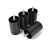 Four black furniture feet with threaded bolts are arranged on a white background. Voir les images du produit