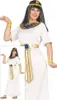 A woman dressed in an Egyptian princess costume, shown in a studio setting with a white background. An inset image shows a full-body view of the costume. Produktbild-Vorschau