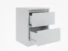A white nightstand with two drawers, one partially open, against a white background. Produktbild-Vorschau
