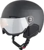 A black ski helmet with a silver visor, shown from the front-left. Voir les images du produit