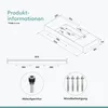 Product information diagram with dimensions and included accessories. Produktbild-Vorschau