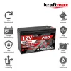A product image of a battery with surrounding feature icons and text. Produktbild-Vorschau