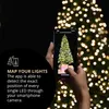 A person is holding a smartphone displaying a Christmas tree with lights, with a real Christmas tree in the background. Podgląd zdjęcia produktu
