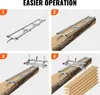 A four-step instructional diagram showing how to assemble and use a chainsaw mill guide system on a log. Náhled obrázku produktu