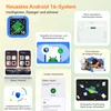 A collage of marketing images showcasing features of the Android 16 system. Produktbild-Vorschau