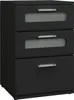 A black three-drawer nightstand with frosted glass inserts in the top two drawers. Produktbild-Vorschau