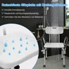 A shower chair with a close-up inset showing water droplets on a textured surface. Náhled obrázku produktu