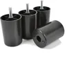Four black plastic furniture feet with metal threaded bolts are arranged on a white background. Three feet are standing upright, and one is lying on its side. Produktbild-Vorschau