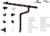 An exploded diagram showing various components of a rain gutter system, with numbered labels and a legend. Produktbild-Vorschau