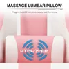 Close-up of a pink lumbar massage pillow with a logo. Anteprima dell’immagine prodotto