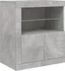 A product shot of a grey sideboard with two doors and a glass shelf. Produktbild-Vorschau
