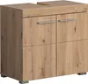 A bathroom vanity cabinet with a wood grain finish. Produktbild-Vorschau