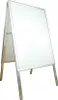 A silver A-frame sign stand with a white display surface, shown against a white background. Produktbild-Vorschau