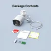 A flat lay of a security camera and its accessories, with the text 'Package Contents' at the top. Produktbild-Vorschau