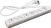 A white power strip with multiple outlets and a white power cord is shown against a white background. Produktbild-Vorschau